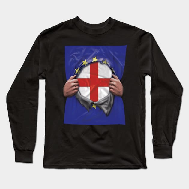 England Flag European Union Flag Ripped Open - Gift for European Union From England Long Sleeve T-Shirt by Country Flags